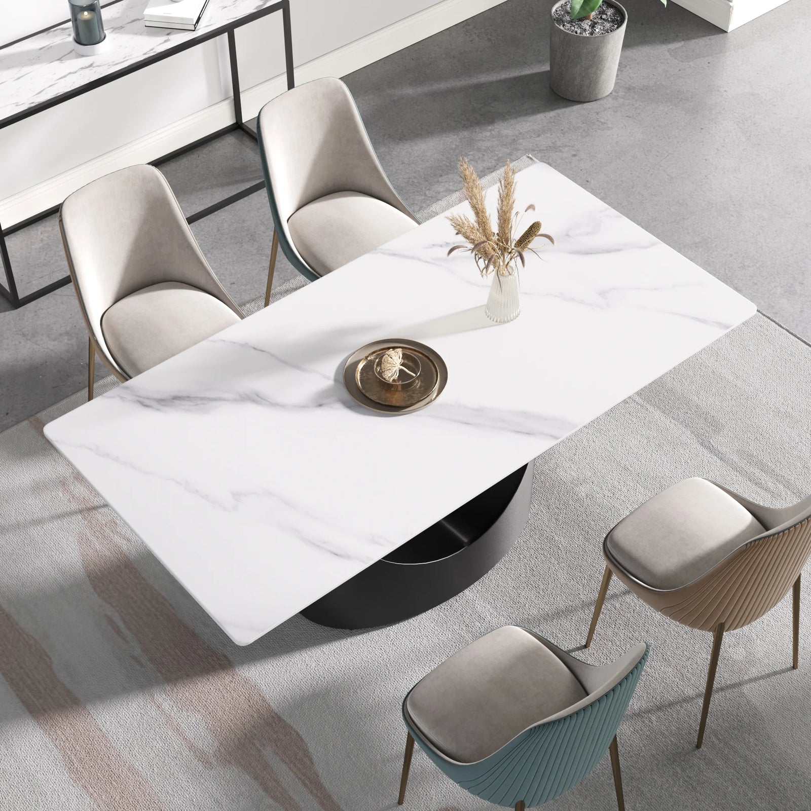 Mesa de comedor Marbella de piedra sinterizada | Rectangular, blanca brillante, de 180 cm (71") con borde recto