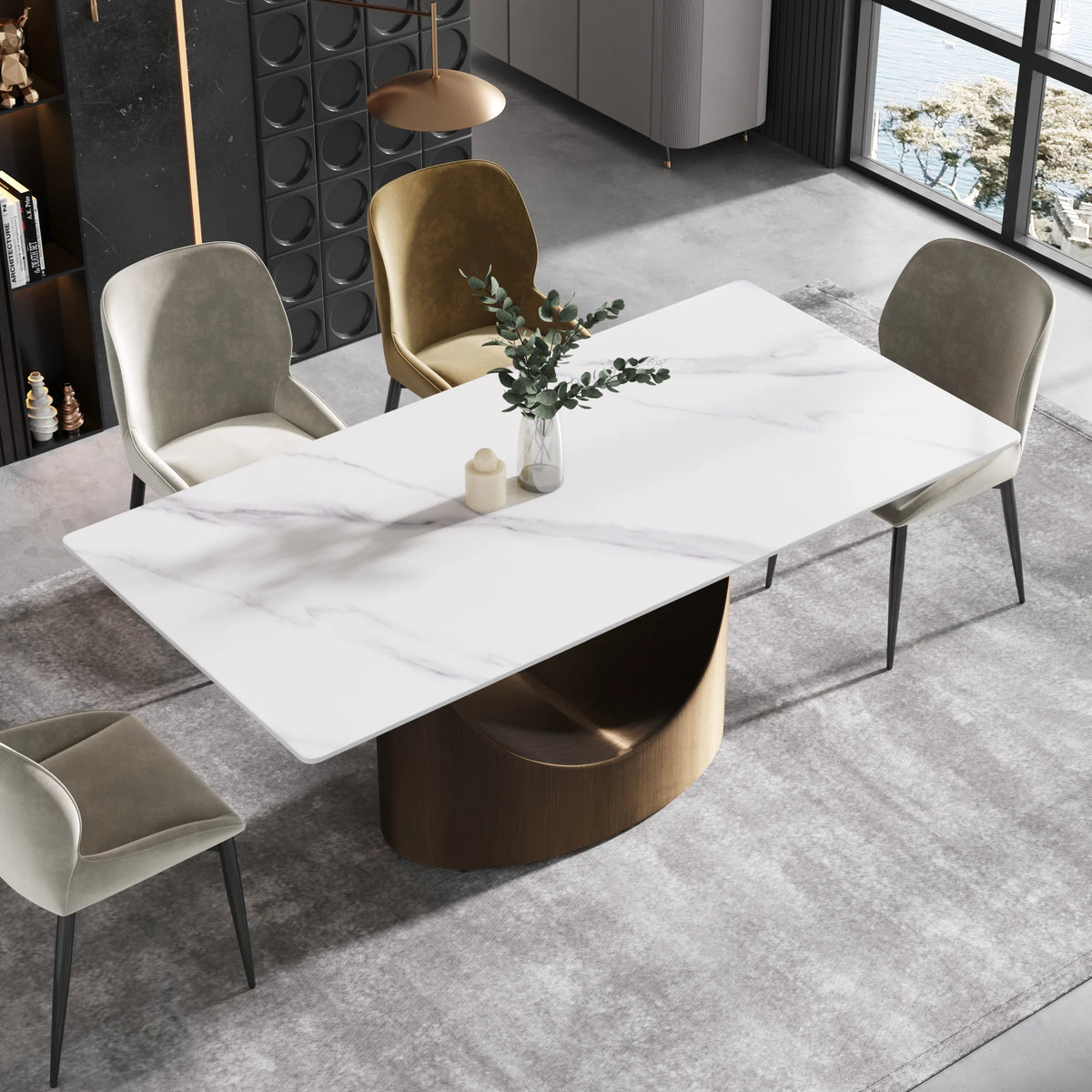 Marbella Sintered Stone Dining Table | 71" White Gloss Rectangular With Straight Edge
