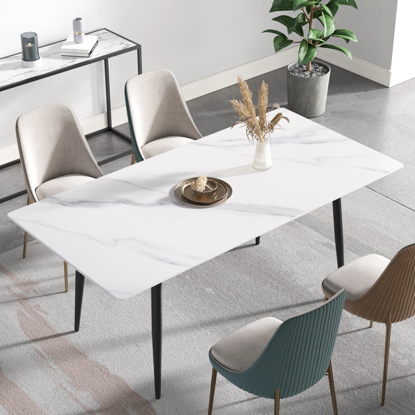 Marbella Sintered Stone Dining Table | 71" White Gloss Rectangular With Straight Edge