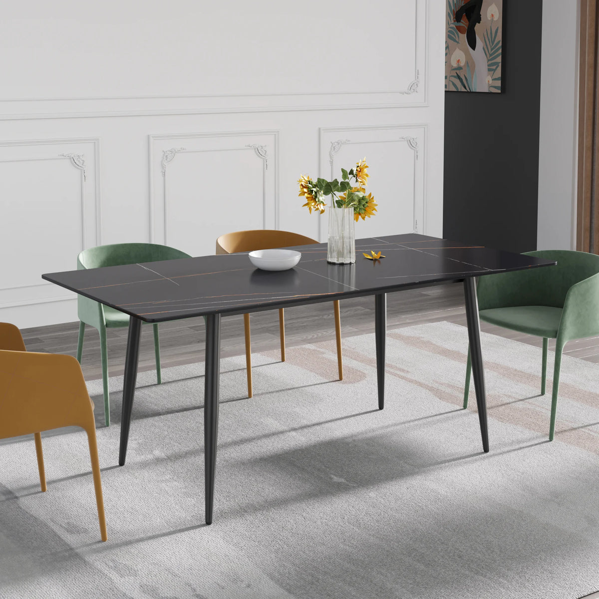 Marbella Sintered Stone Dining Table | 71" Matte Black Rectangular With Straight Edge