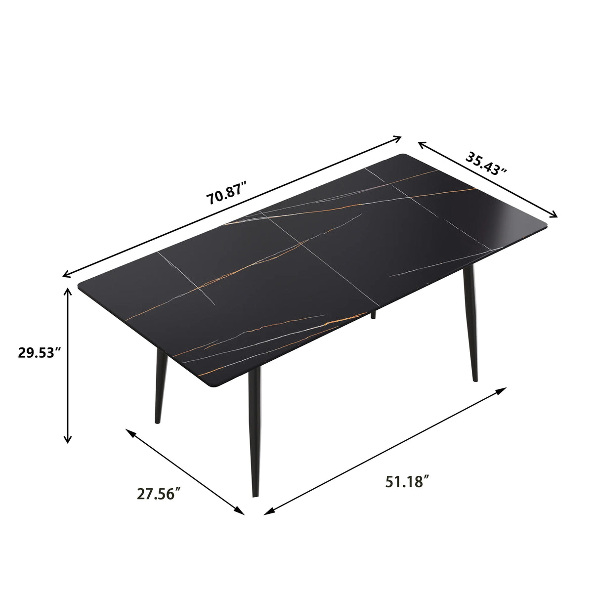 Marbella Sintered Stone Dining Table | 71" Matte Black Rectangular With Straight Edge