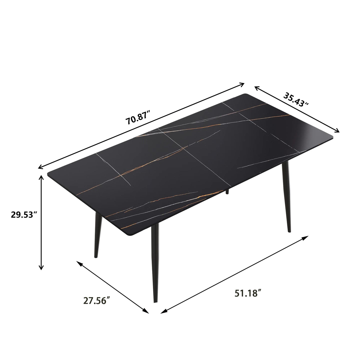 Marbella Sintered Stone Dining Table | 71" Matte Black Rectangular With Straight Edge