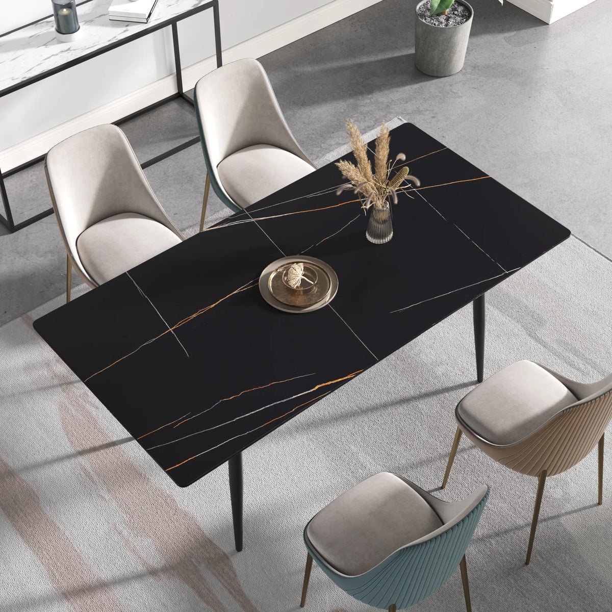 Marbella Sintered Stone Dining Table | 71" Matte Black Rectangular With Straight Edge