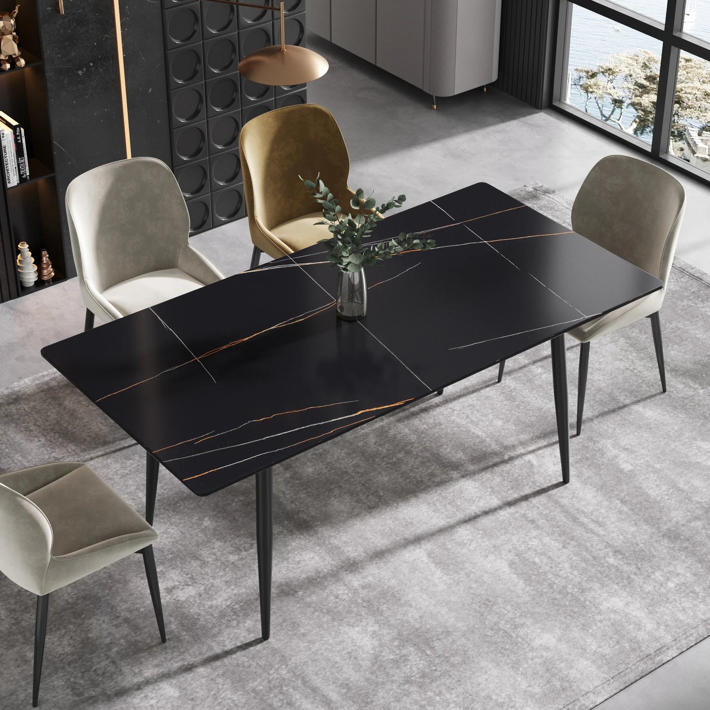 Marbella Sintered Stone Dining Table | 71" Matte Black Rectangular With Straight Edge