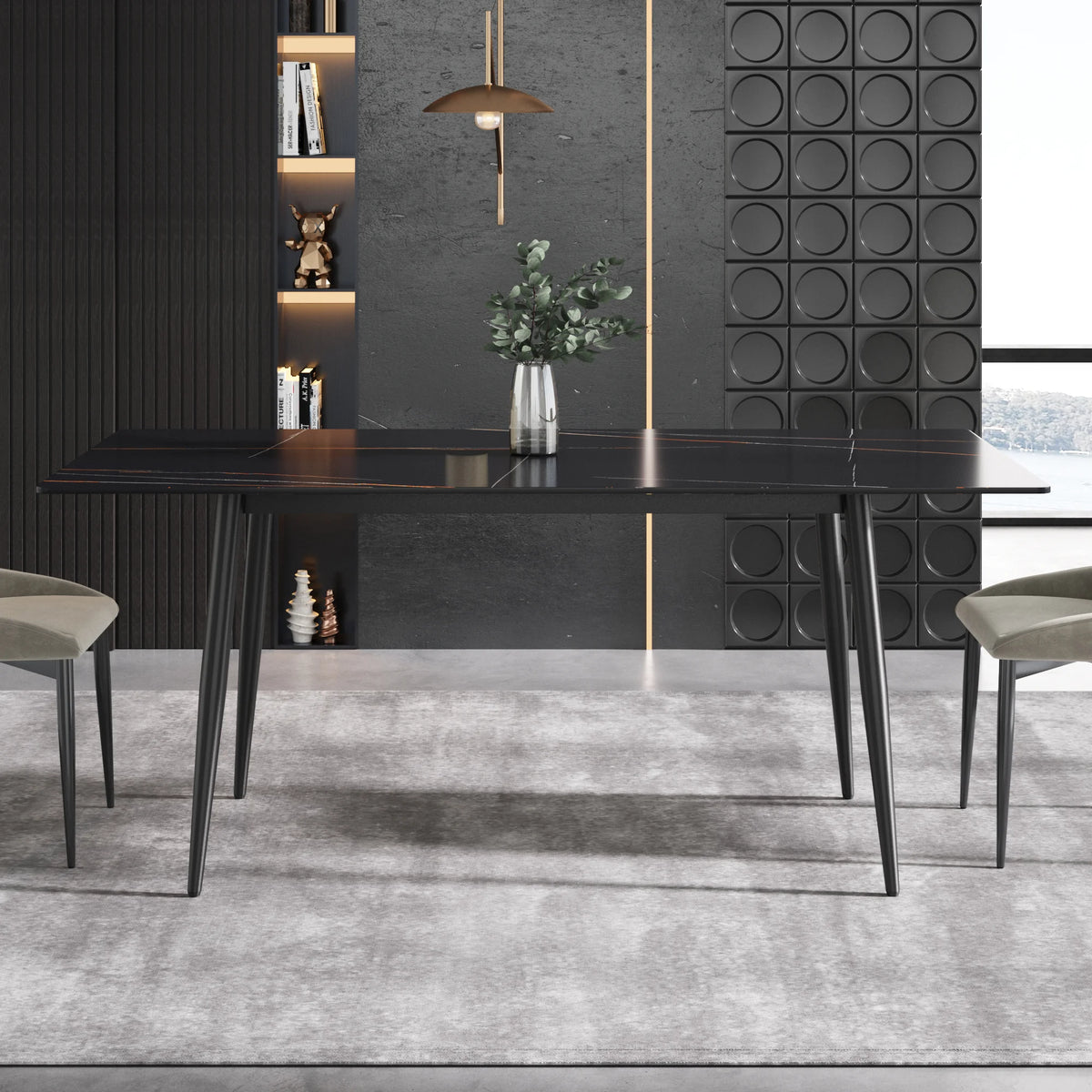 Marbella Sintered Stone Dining Table | 71" Matte Black Rectangular With Straight Edge