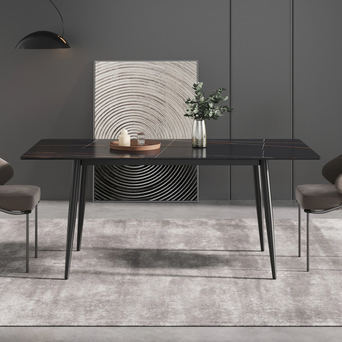 Marbella Sintered Stone Dining Table | 71" Matte Black Rectangular With Straight Edge