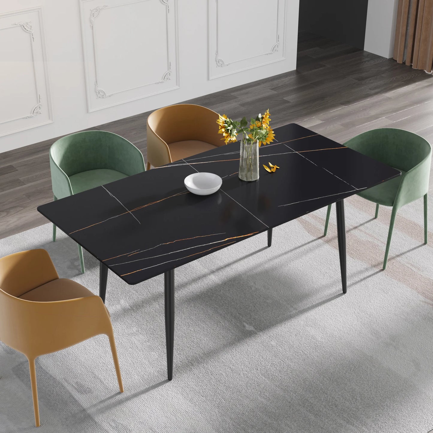 Marbella Sintered Stone Dining Table | 71" Matte Black Rectangular With Straight Edge