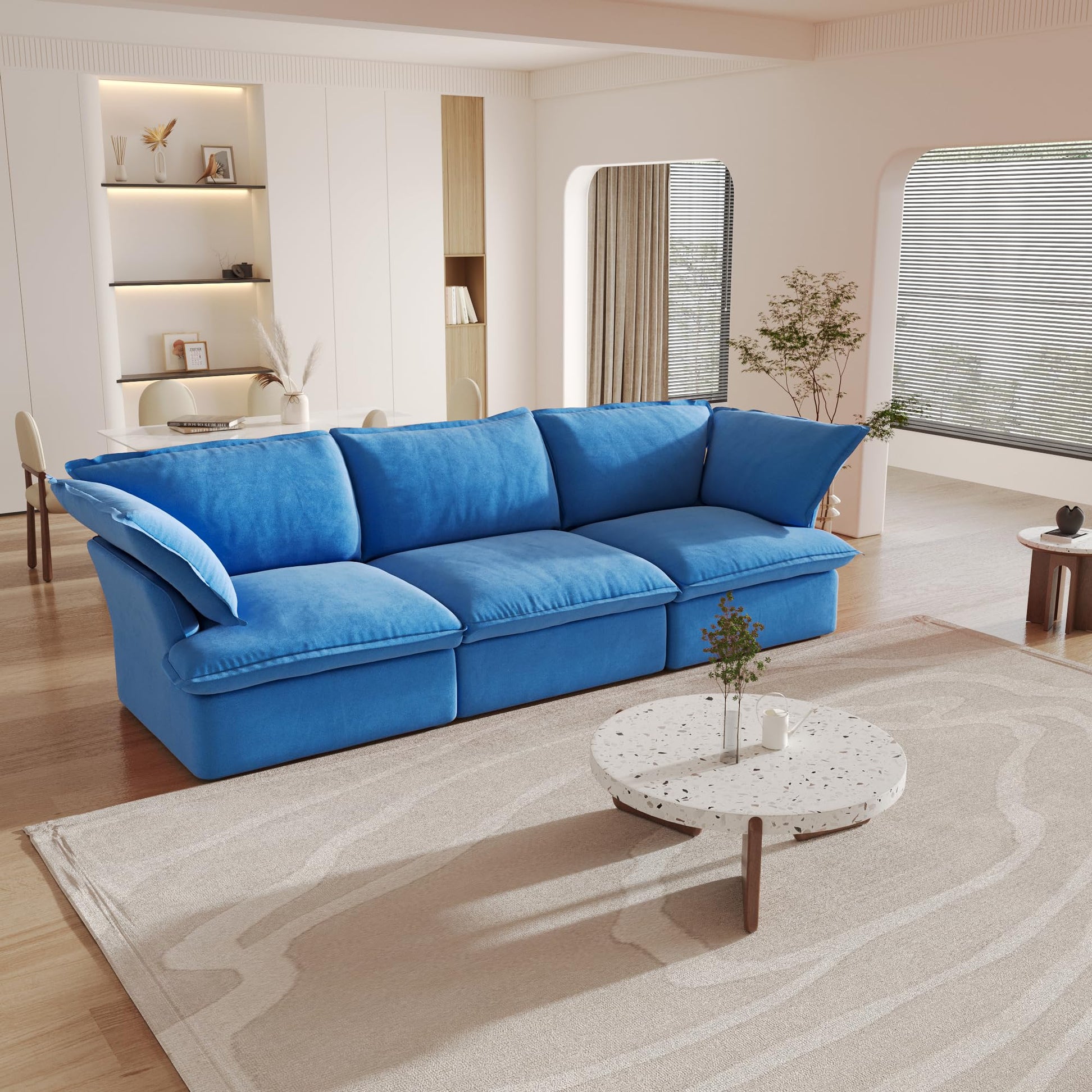 Sectional Couches for Living Room,82.66" Cloud Modular Sectional Sofa, Velvet Deep Couch,Cushion Covers Removable &amp; Replaceable,LoveSofa,Blue