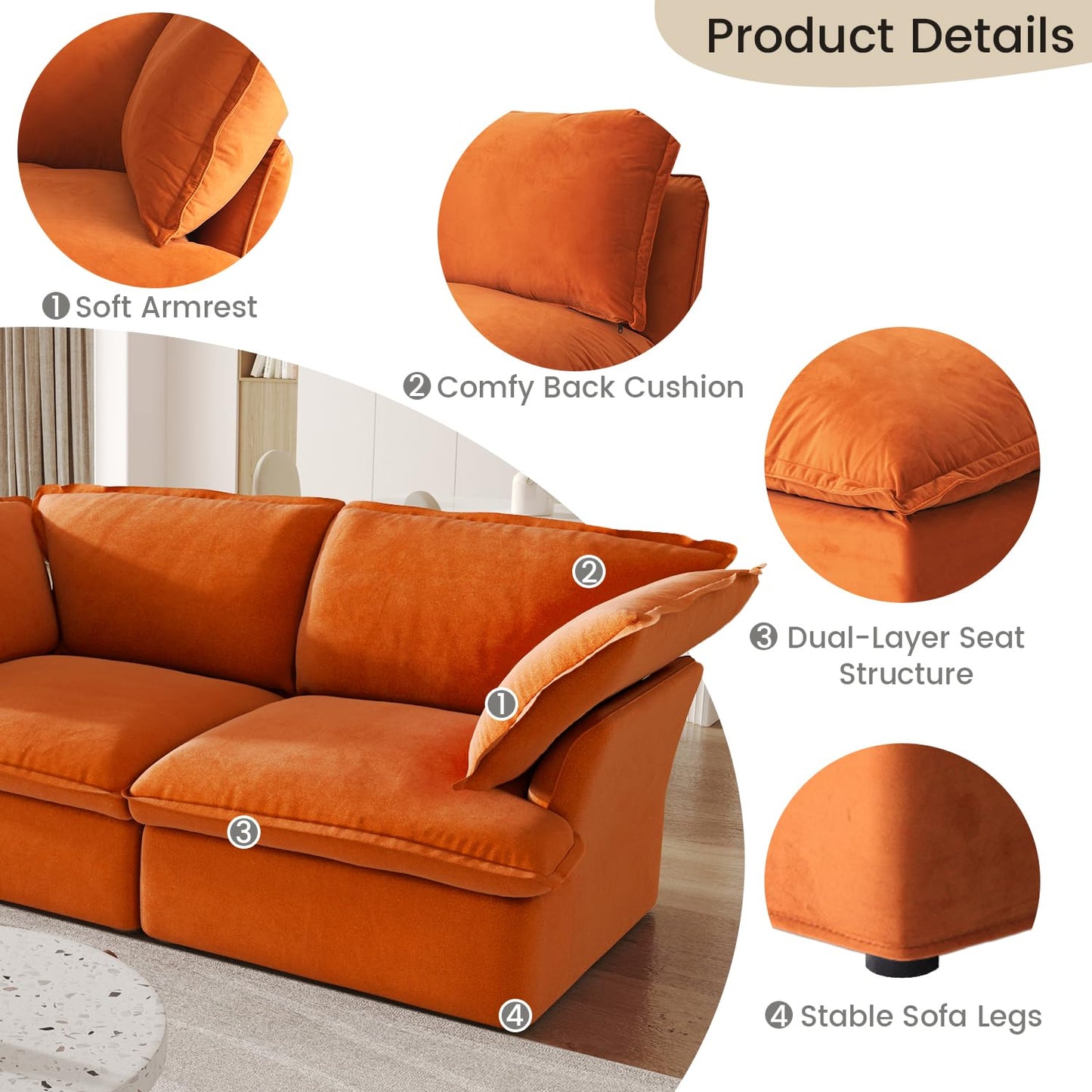 Sectional Couches for Living Room,82.66" Cloud Modular Sectional Sofa, Velvet Deep Couch,Cushion Covers Removable &amp; Replaceable,LoveSofa,Blue
