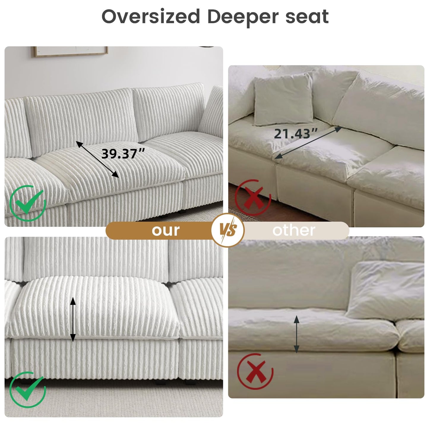 Cloud Couch Modular Sectional Sofa,157" Oversized U Shaped Couch with Ottoman,6 Seater Convertible Sofa,Comfy Plush Couches for Living Room,Covers Washable&amp;Replaceable (White)