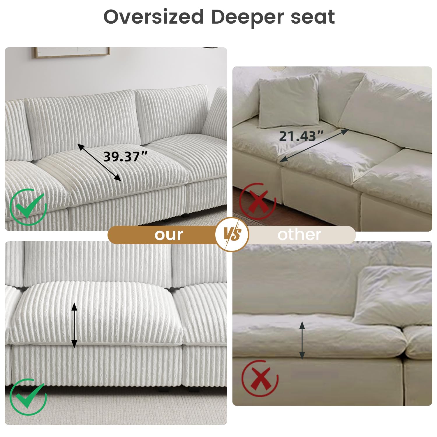 Cloud Couch Modular Sectional Sofa,157" Oversized U Shaped Couch with Ottoman,6 Seater Convertible Sofa,Comfy Plush Couches for Living Room,Covers Washable&amp;Replaceable (White)