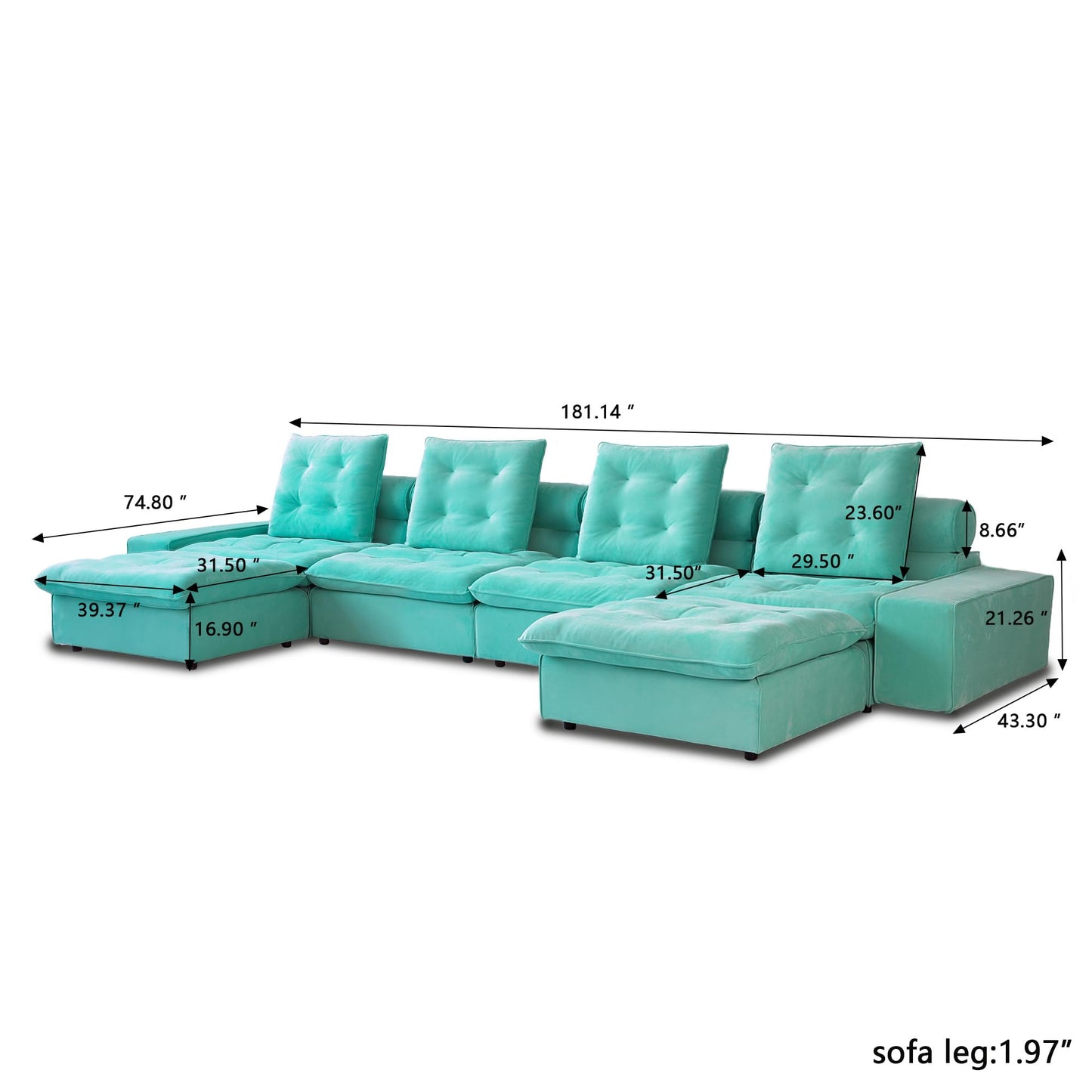 Cloud Modular Sectional Sofa, Luxury Velvet Couch Sofas for Living Room,74inch Corner Seater