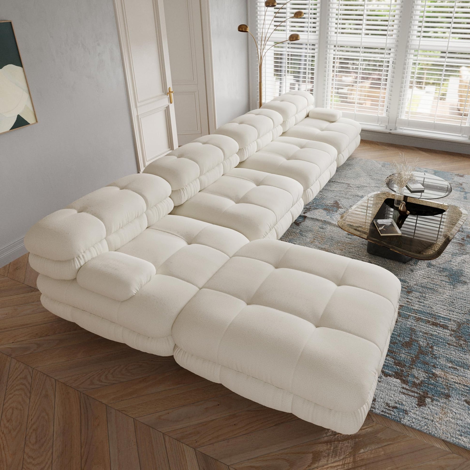 Modular Sectional Couch for Living Room, 109.83" Inline L Shaped Sofa Couch, Minimalist Sofa Couch,3 Seater and 1 Ottoman Deep Seat Couch Deep Seat (Beige, 4 Seater)