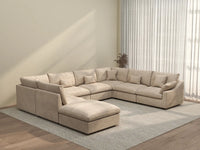Deluxe Cloud 7-Seater Khaki Open Space Pit Sectional | 8-Piece (Includes 1 Ottoman), Chenille And Linen Fabric, Easy To Clean