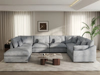 Deluxe Cloud 7-Seater Light Grey Open Space Pit Sectional | 8-Piece (Includes 1 Ottoman), Chenille And Linen Fabric, Easy To Clean