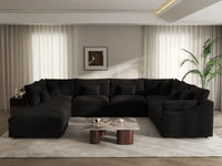 Deluxe Cloud 7-Seater Black Pit Sectional | 8-Piece (Includes 1 Ottoman), Chenille And Linen Fabric, Washable Cushion Covers
