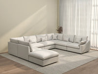 Deluxe Cloud 7-Seater White Pit Sectional | 8-Piece (Includes 1 Ottoman), Chenille And Linen Fabric, Washable Cushion Covers