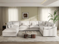Deluxe Cloud 7-Seater White Pit Sectional | 8-Piece (Includes 1 Ottoman), Chenille And Linen Fabric, Washable Cushion Covers