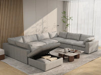 Deluxe Cloud 7-Seater Light Grey Open Space U-Shaped Sectional | 8-Piece (Includes 1 Ottoman), Cotton And Linen Fabric, Easy To Clean
