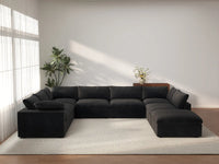 Deluxe Cloud 7-Seater Black Open Space U-Shaped Sectional | 8-Piece (Includes 1 Ottoman), Cotton And Linen Fabric, Easy To Clean