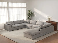Deluxe Cloud 7-Seater Light Grey Open Space U-Shaped Sectional | 8-Piece (Includes 1 Ottoman), Cotton And Linen Fabric, Easy To Clean