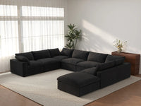 Deluxe Cloud 7-Seater Black Open Space U-Shaped Sectional | 8-Piece (Includes 1 Ottoman), Cotton And Linen Fabric, Easy To Clean