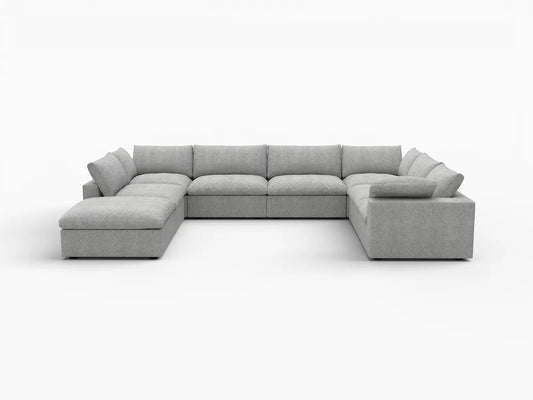 Deluxe Premium Cloud Sectional Sofa Covers | Light Grey Cotton and Linen Sofa Cover for 7-Seater with 1-Ottoman