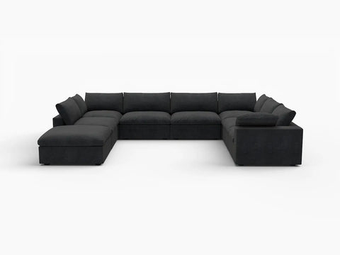 Deluxe Premium Cloud Sectional Sofa Covers | Black Cotton and Linen Sofa Cover for 7-Seater with 1-Ottoman