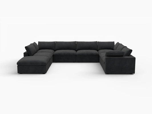 Deluxe Premium Cloud Sectional Sofa Covers | Black Cotton and Linen Sofa Cover for 7-Seater with 1-Ottoman