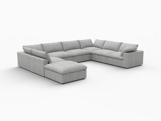 Deluxe Premium Cloud Sectional Sofa Covers | Light Grey Cotton and Linen Sofa Cover for 7-Seater with 1-Ottoman