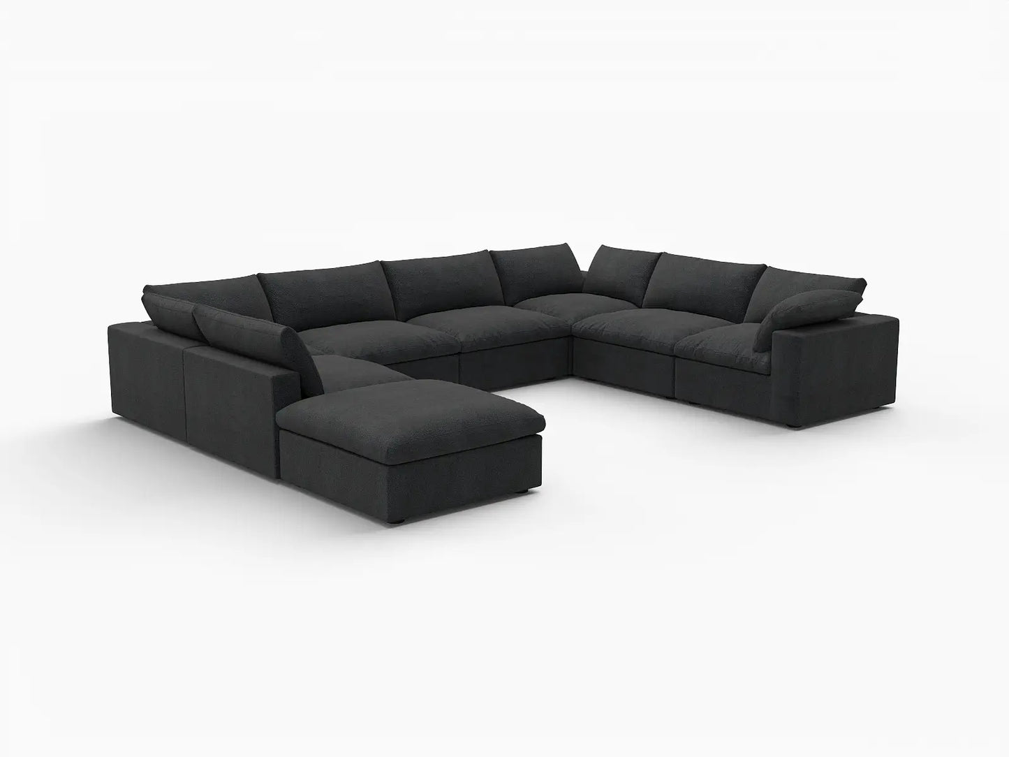 Deluxe Premium Cloud Sectional Sofa Covers | Black Cotton and Linen Sofa Cover for 7-Seater with 1-Ottoman