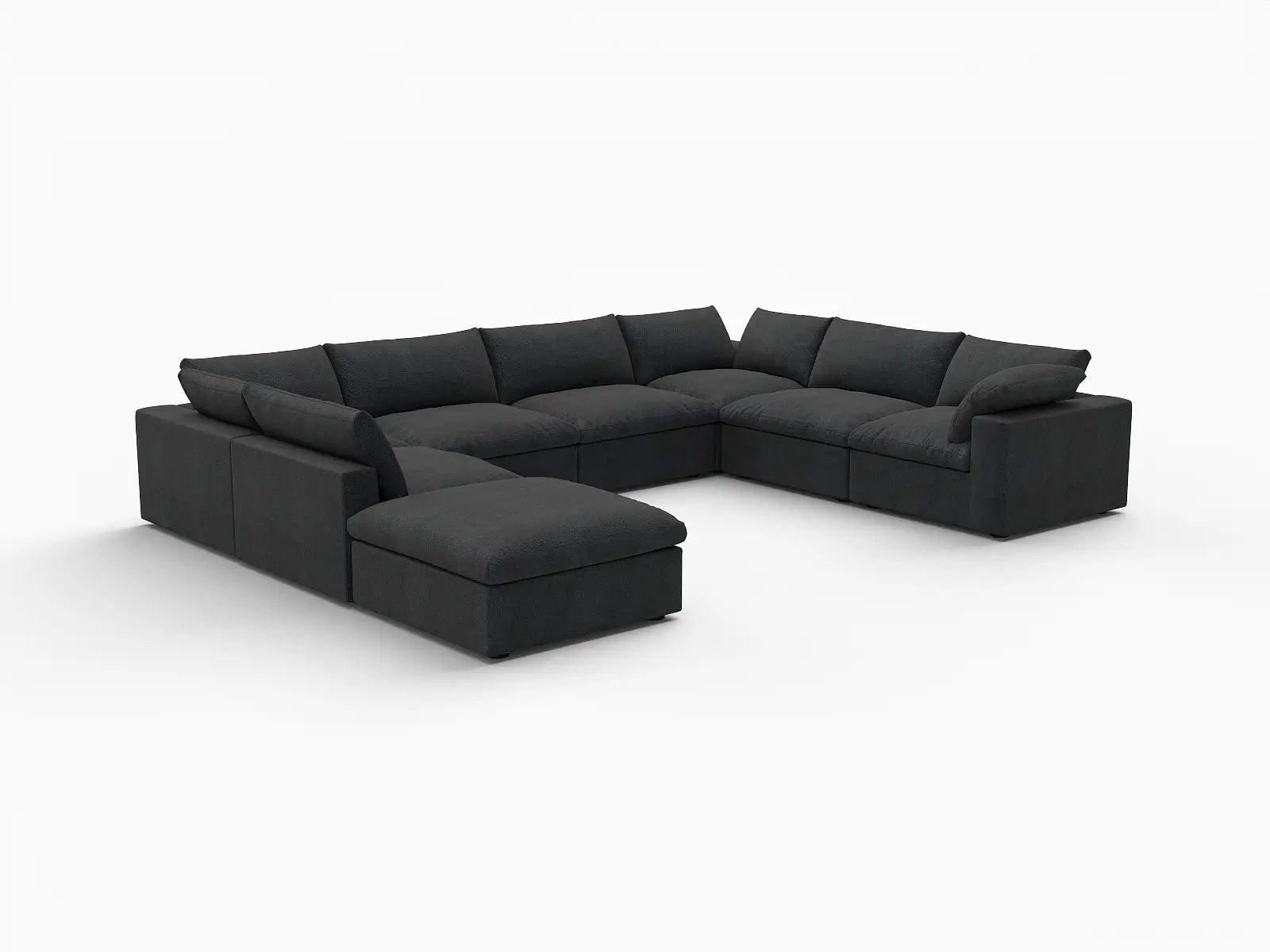 Deluxe Premium Cloud Sectional Sofa Covers | Black Cotton and Linen Sofa Cover for 7-Seater with 1-Ottoman