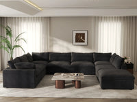Deluxe Cloud 7-Seater Black Open Space U-Shaped Sectional | 8-Piece (Includes 1 Ottoman), Cotton And Linen Fabric, Easy To Clean