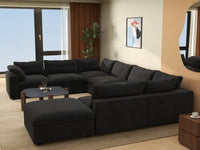 Deluxe Premium Cloud Sectional Sofa Covers | Black Cotton and Linen Sofa Cover for 7-Seater with 1-Ottoman