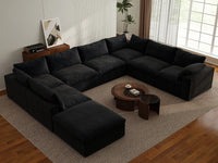 Deluxe Premium Cloud Sectional Sofa Covers | Black Cotton and Linen Sofa Cover for 7-Seater with 1-Ottoman