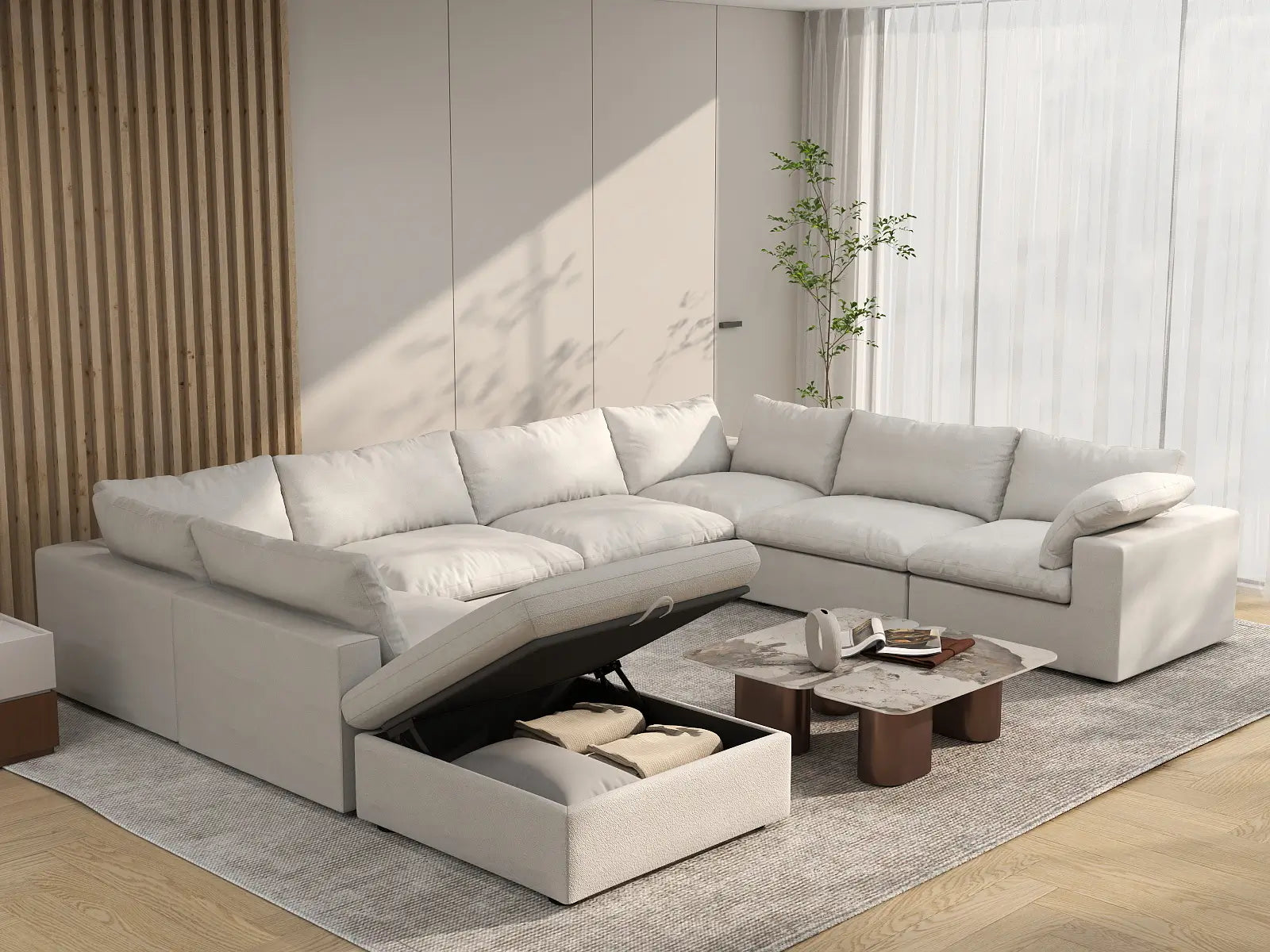Deluxe Premium Cloud Sectional Sofa Covers | White Cotton and Linen Sofa Cover for 7-Seater with 1-Ottoman