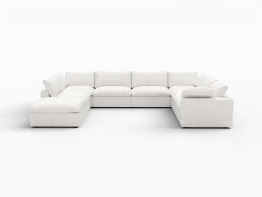 Deluxe Premium Cloud Sectional Sofa Covers | White Cotton and Linen Sofa Cover for 7-Seater with 1-Ottoman
