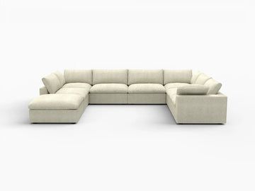 Deluxe Premium Cloud Sectional Sofa Covers | Khaki Cotton and Linen Sofa Cover for 7-Seater with 1-Ottoman