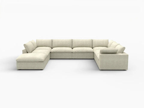 Deluxe Premium Cloud Sectional Sofa Covers | Khaki Cotton and Linen Sofa Cover for 7-Seater with 1-Ottoman