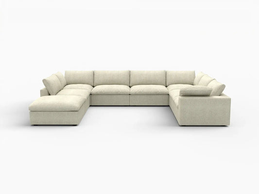 Deluxe Premium Cloud Sectional Sofa Covers | Khaki Cotton and Linen Sofa Cover for 7-Seater with 1-Ottoman