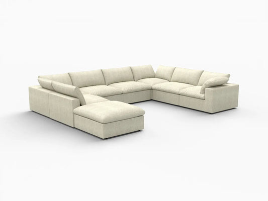 Deluxe Premium Cloud Sectional Sofa Covers | Khaki Cotton and Linen Sofa Cover for 7-Seater with 1-Ottoman