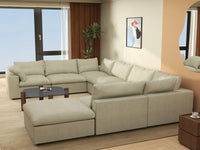 Deluxe Premium Cloud Sectional Sofa Covers | Khaki Cotton and Linen Sofa Cover for 7-Seater with 1-Ottoman