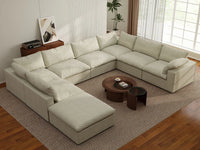 Deluxe Premium Cloud Sectional Sofa Covers | Khaki Cotton and Linen Sofa Cover for 7-Seater with 1-Ottoman