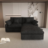 Deluxe Slope Cloud Sectional Sofas | Linen Black Chaise Sectionals 80" Modular Design 3-seaters