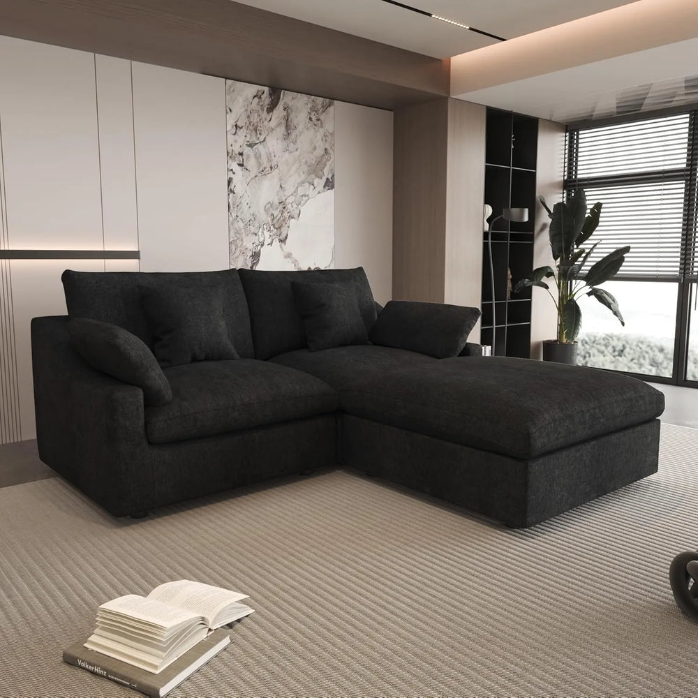 Deluxe Slope Cloud Sectional Sofas | Linen Black Chaise Sectionals 80" Modular Design 3-seaters