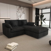 Deluxe Slope Cloud Sectional Sofas | Linen Black Chaise Sectionals 80" Modular Design 3-seaters