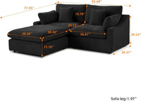 Deluxe Slope Cloud Sectional Sofas | Linen Black Chaise Sectionals 80" Modular Design 3-seaters