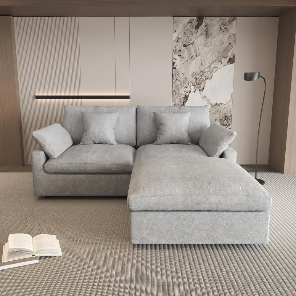 Deluxe Slope Cloud Sectional Sofas | Linen Light Grey Chaise Sectionals 80" Modular Design 2-seaters