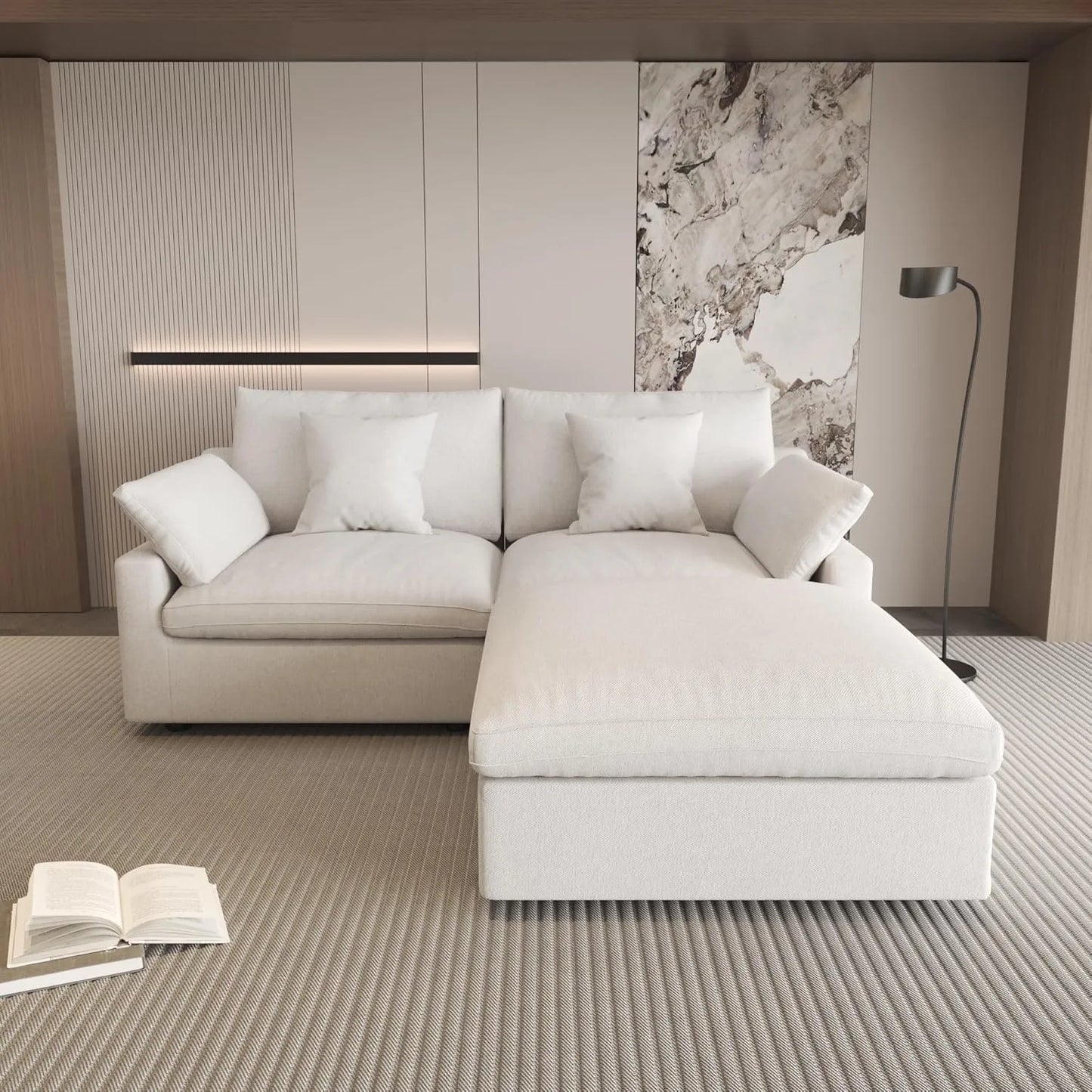 Deluxe Slope Cloud Sectional Sofas | Linen White Chaise Sectionals 80" Modular Design 2-seaters