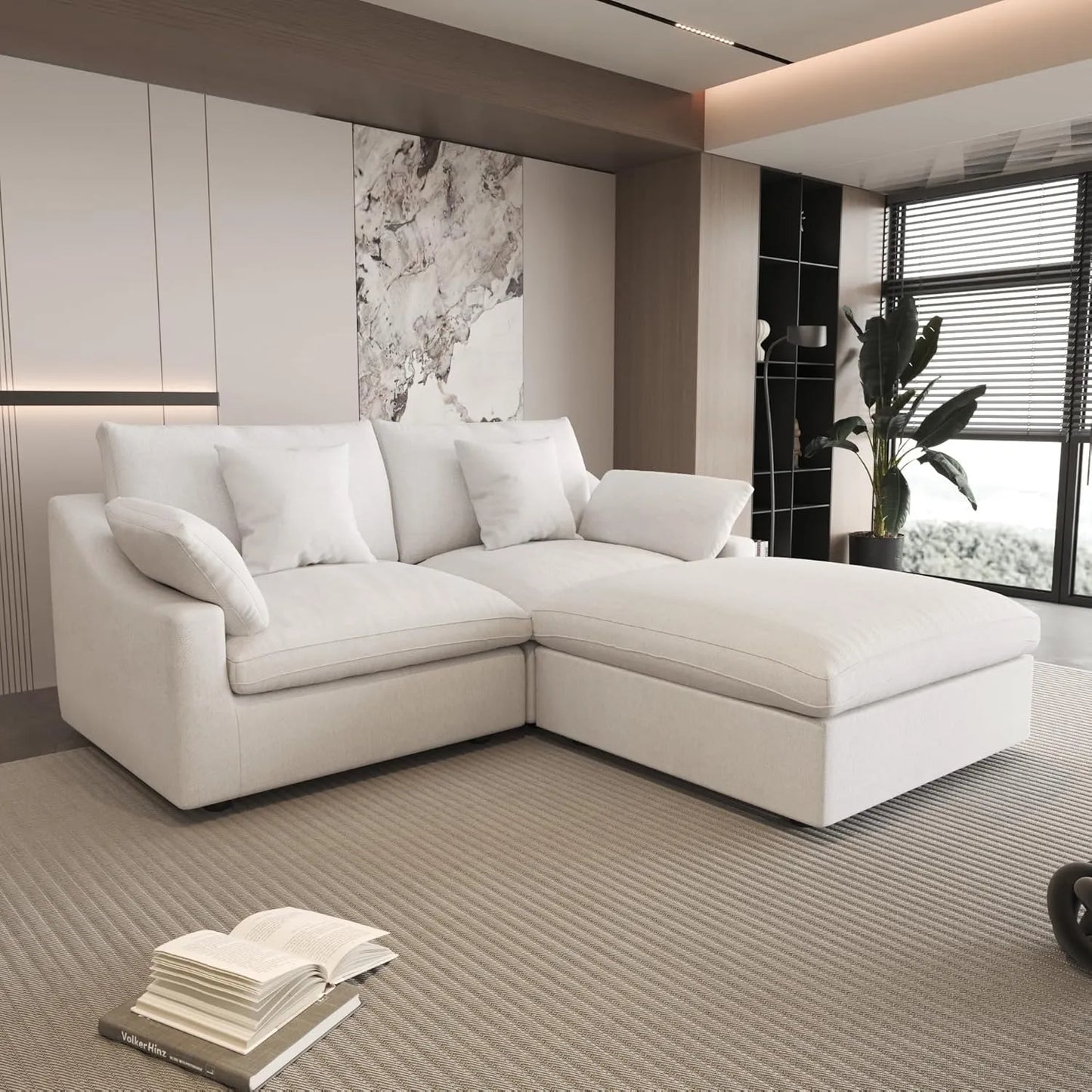 Deluxe Slope Cloud Sectional Sofas | Linen White Chaise Sectionals 80" Modular Design 2-seaters